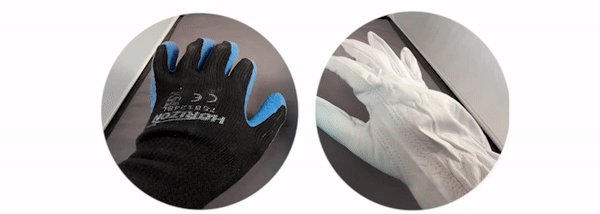 visual comparison of the comfort and fit of leather and synthetic gloves
