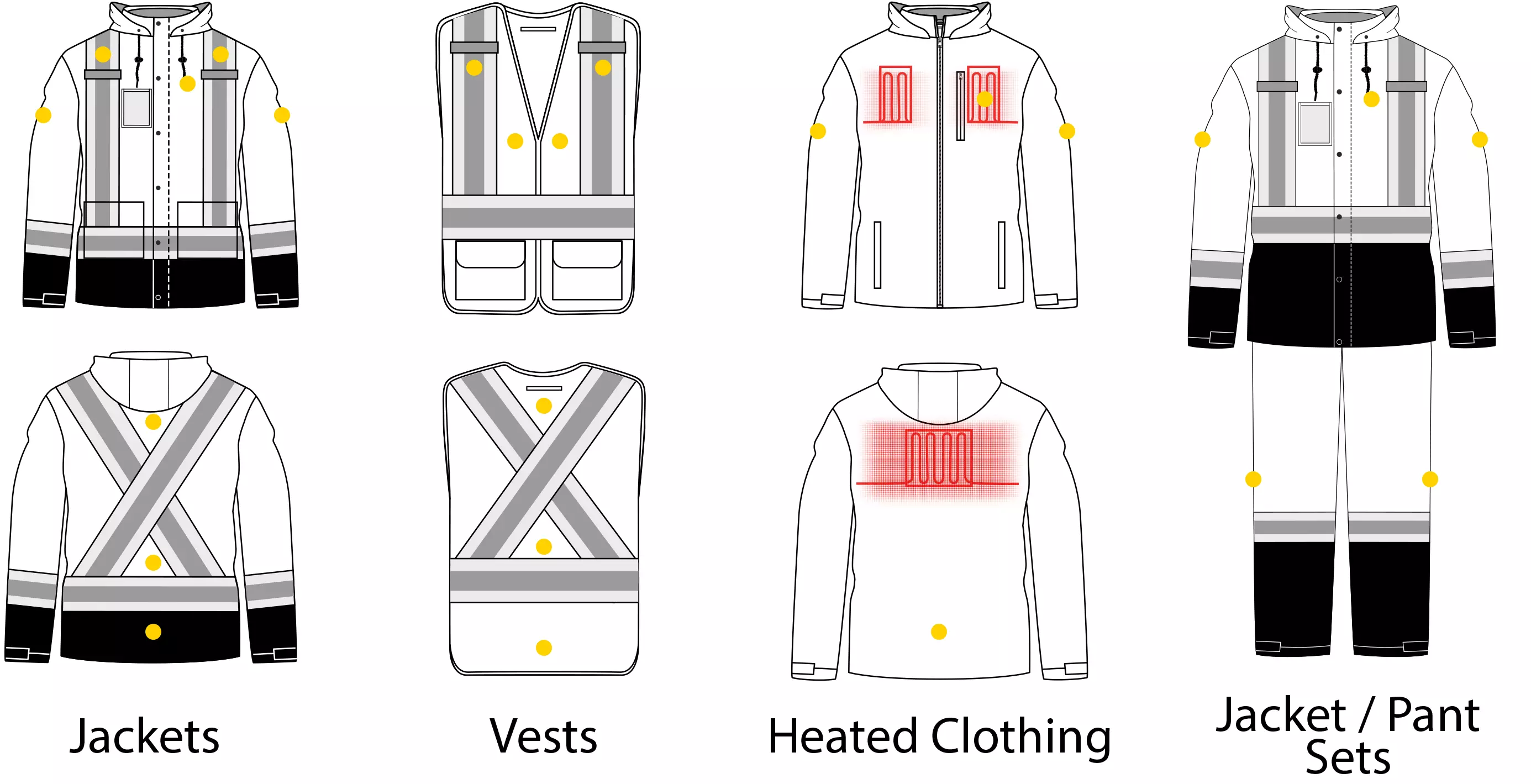 possible locations on typical garments where you can put your logo