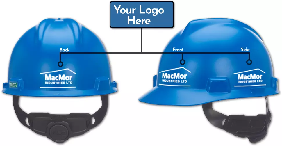 when customizing hard hats your logo can can be pad printed on the front, sides, and back