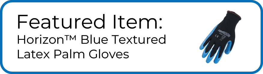 Featured item image showing the Horizon™ Blue Textured Latex Palm Gloves