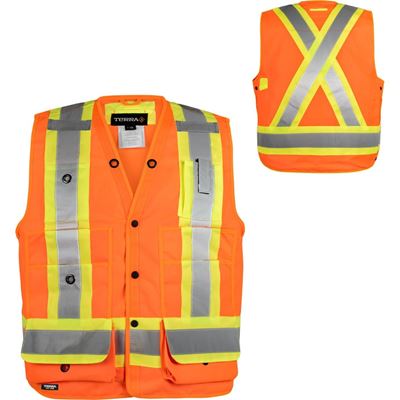 Picture of TERRA® Orange Hi-Vis 150D Polyester Surveyor Vest - 3X-Large