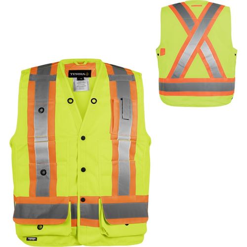 Picture of TERRA® Yellow Hi-Vis 150D Polyester Surveyor Vest - 2X-Large
