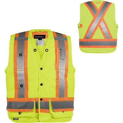 Picture of TERRA® Yellow Hi-Vis 150D Polyester Surveyor Vest - 3X-Large