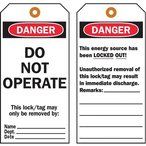 Picture of Brady "Danger - Do Not Operate" Lockout Tags