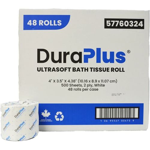Picture of Dura Plus® 2-Play Bathroom Tissue Roll, White (48 Rolls/Case)