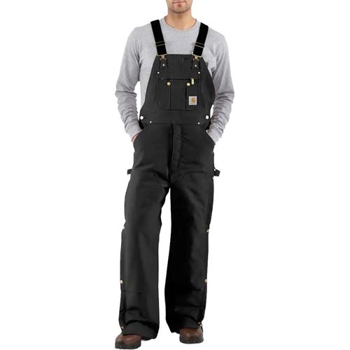 Picture of Carhartt R41 Black Quilt-Lined Duck Zip-To-Thigh Bib Overalls - Size 34x32