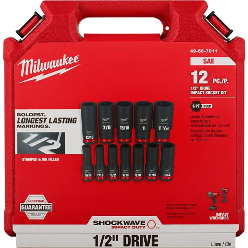 Picture of Milwaukee® 12 Piece SHOCKWAVE Impact Duty™ 1/2" Drive SAE Deep 6-Point Socket Set